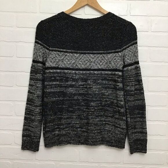 GAP knit sweater fair isle warm grey black fall winter wool blend small petite - Picture 4 of 12